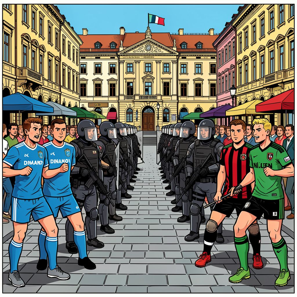 De politie voorkomt een clash tussen supporters in Zagreb.