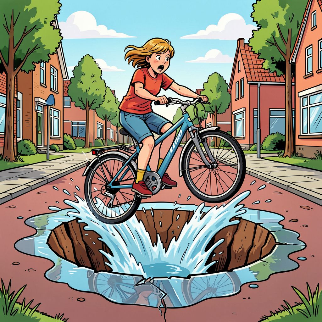 Een onzichtbaar zinkgat slokt plotseling een fietsend meisje op in 's-Heerenberg.