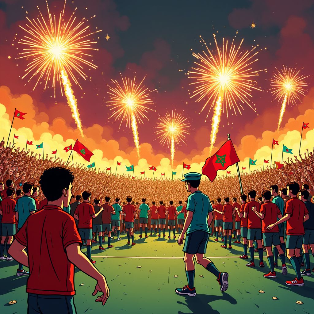 Marokkaans voetbalfeest eindigt in chaos toen jongeren politie bekogelen met vuurwerk