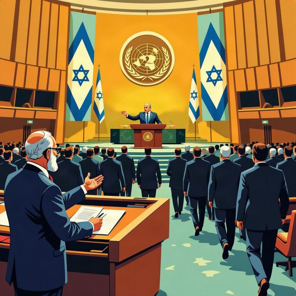 Tientallen diplomaten lopen demonstratief weg tijdens de VN-toespraak van premier Netanyahu.