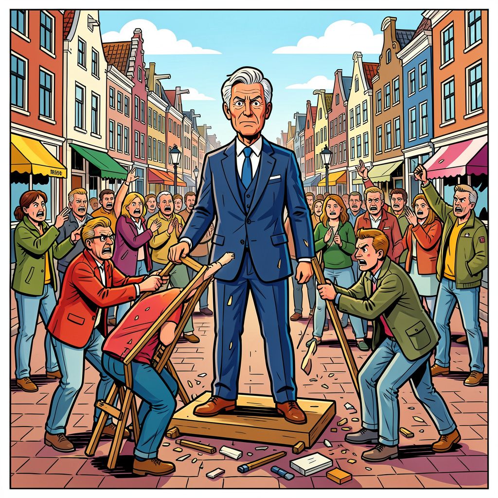 Kunstenaars slopen een pop van Mark Rutte en Breda is woedend.