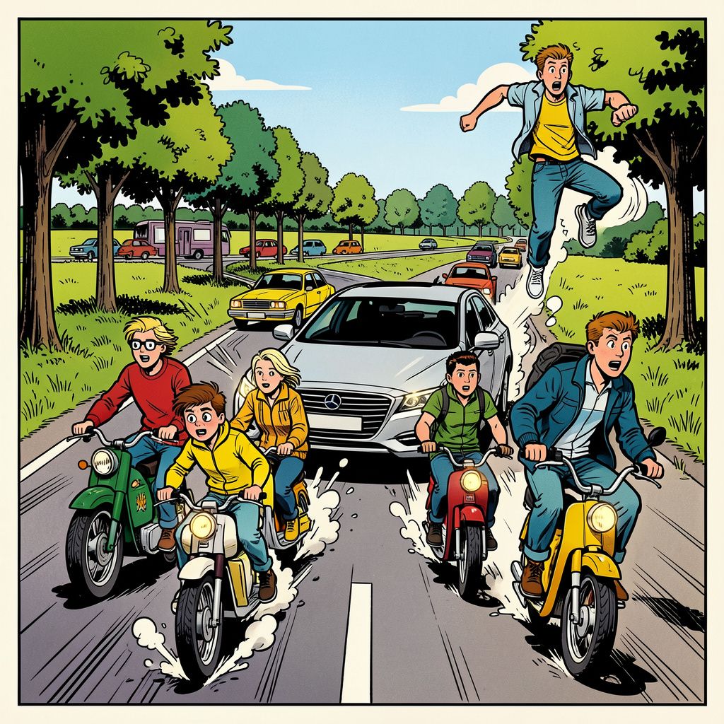 Een mislukte inhaalactie eist het leven van vier jonge brommerrijders bij Berlijn.