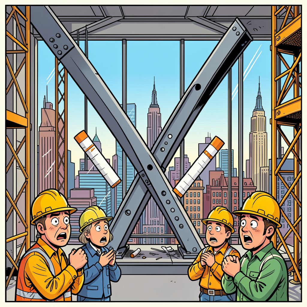 Een wolkenkrabber in Manhattan is ontruimd omdat de stalen steunbalken plotseling bogen als sigaretten.