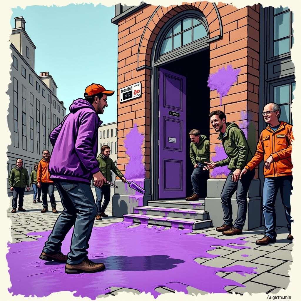 Extinction Rebellion gooit paarse verf tegen ministerie en eist klimaatjournaal voor de NOS