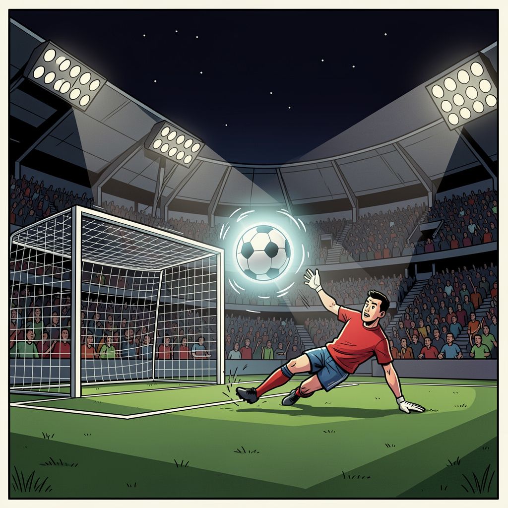 Complete duisternis overvalt de beslissende penalty tijdens een knotsgek bekerduel in Amsterdam.