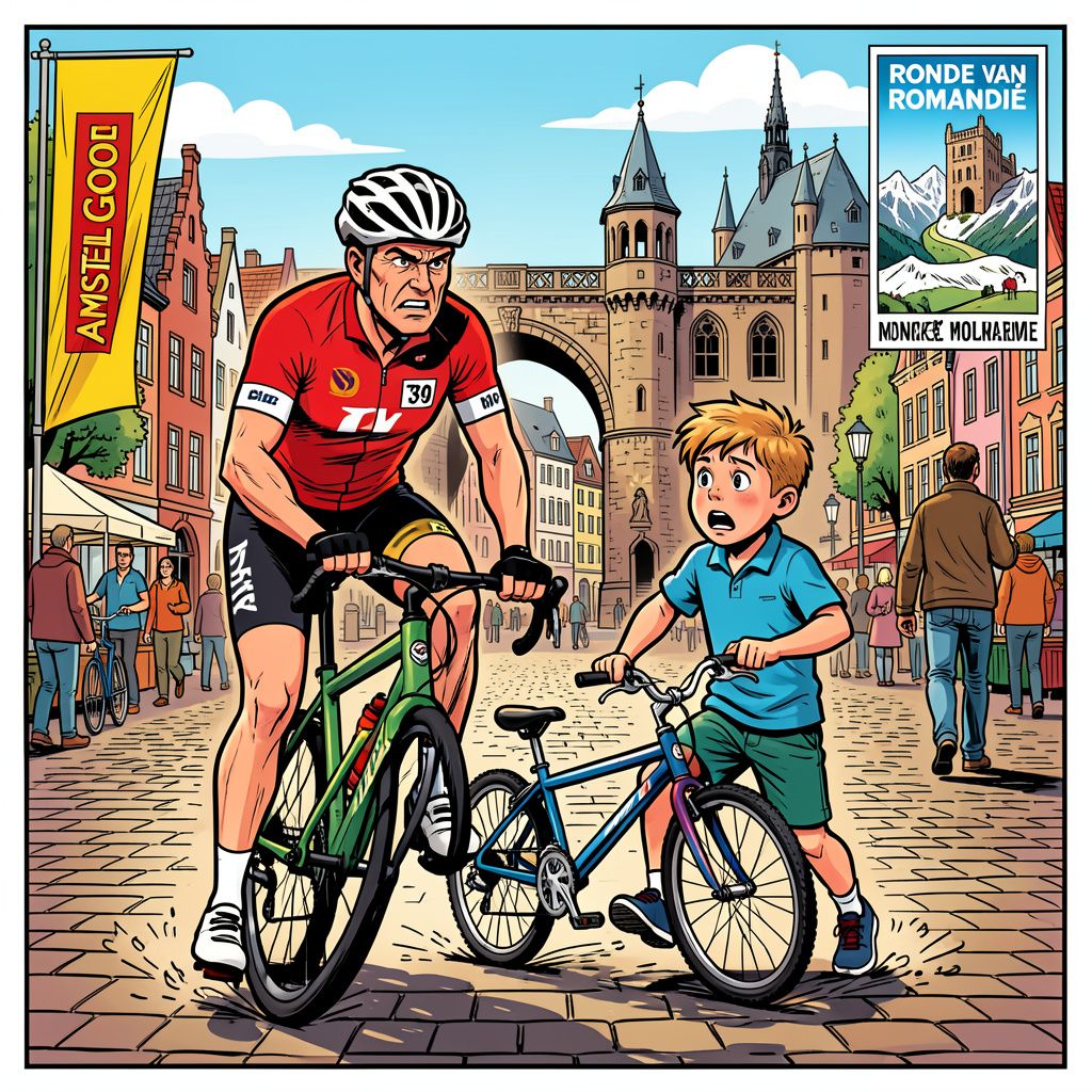 Bauke Mollema rijdt zijn laatste koersen terwijl zijn zoontje zijn fiets kwijtraakt in Nederland
