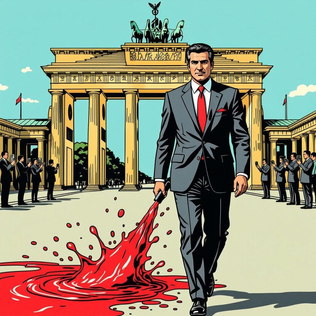 Voormalige kroonprins van Iran krijgt rode vloeistof over zich heen in Berlijn