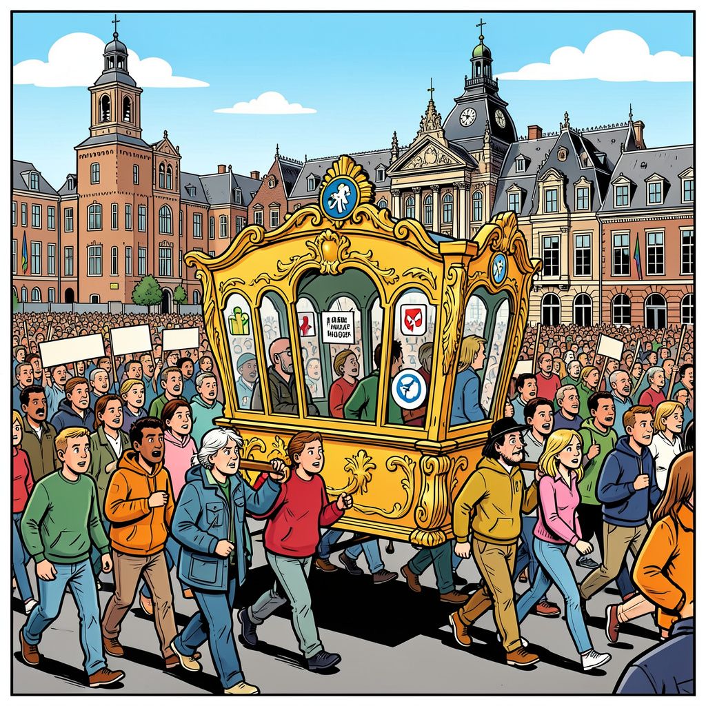 Duizenden demonstranten trekken vandaag met een alternatieve gouden koets door Den Haag om onze sociale zekerheid te redden.