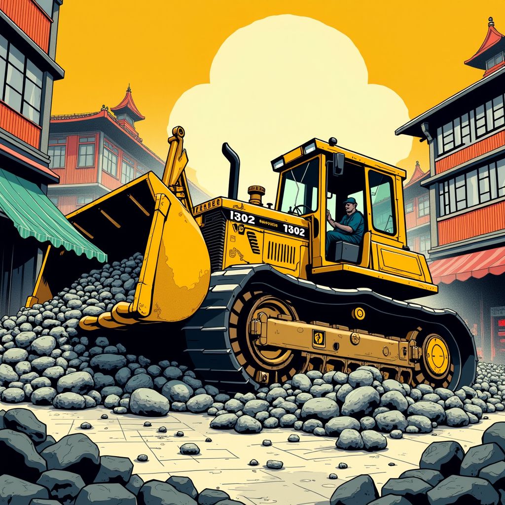 Een bulldozer reed zaterdag een drukke markt in Beijing binnen en doodde minstens 13 mensen