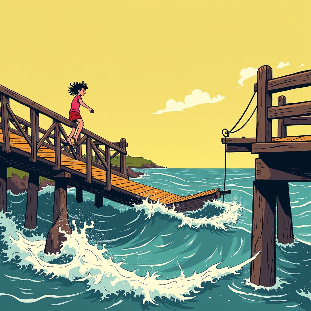 Houten wandelbrug in Santander stort in en sleurt zeven jongeren mee de zee in