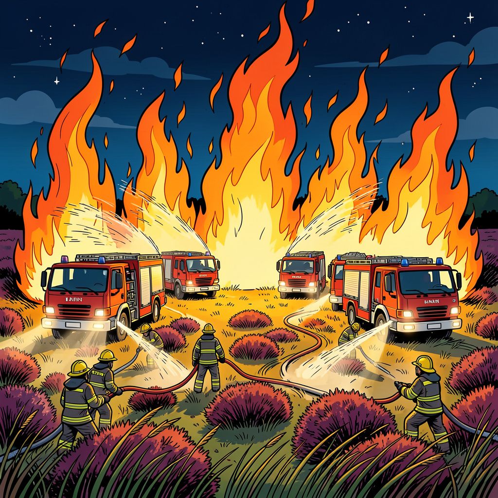 Brandweer rukt met zes tankautospuiten uit voor metershoge vlammen in Drentse heide