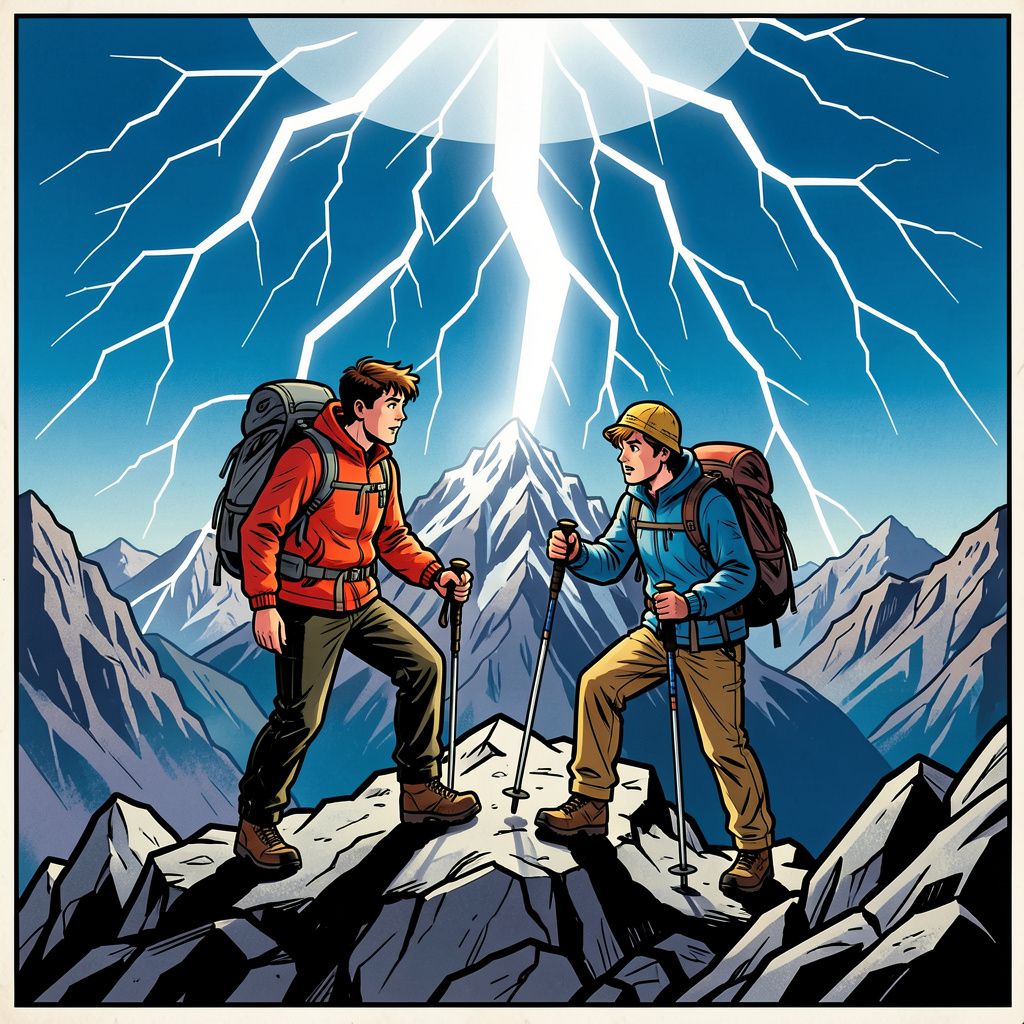 Een plotselinge blikseminslag op 2700 meter hoogte treft twee jonge wandelaars in de Franse Pyreneeën.