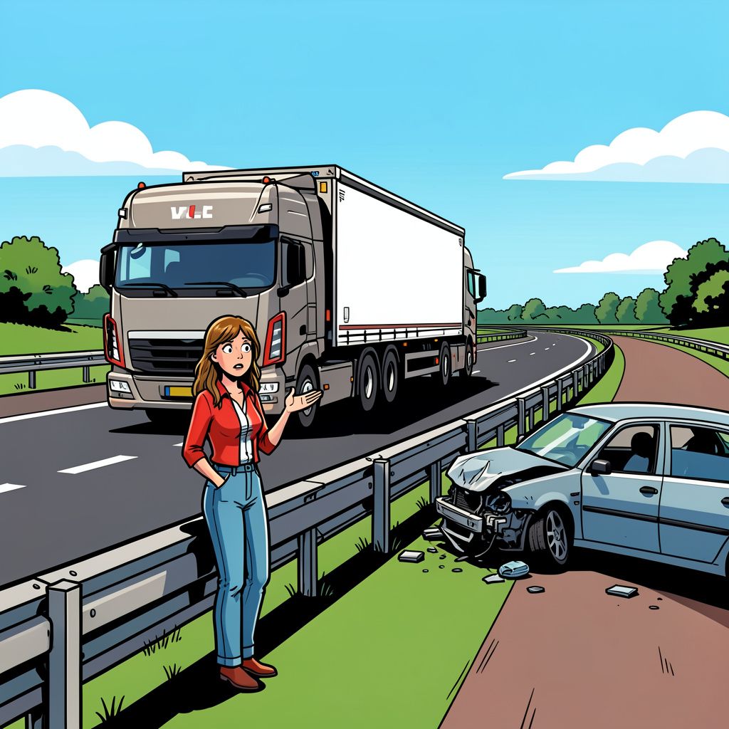 Vrachtwagenchauffeur rijdt door na een bizar dubbel-ongeluk op de vluchtstrook van de A58.