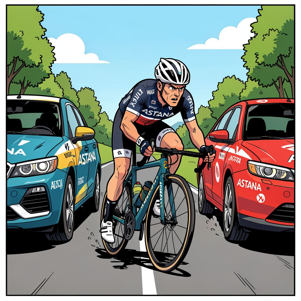 Tour-sensatie Huub Artz rijdt tijdens zijn tijdrit bijna de berm in door blunderende auto's van Astana.