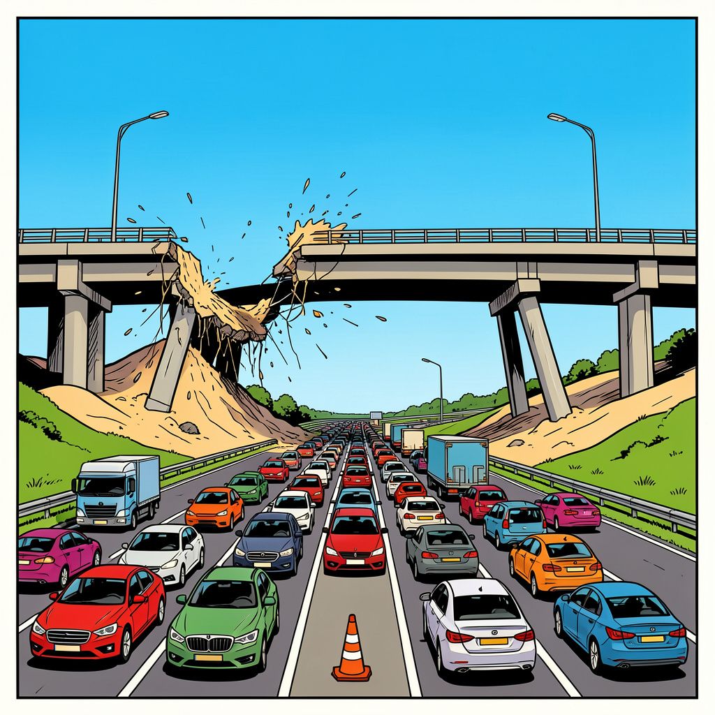 Een weggespoelde fundering sluit de A28 en stuurt automobilisten vandaag massaal de file in.