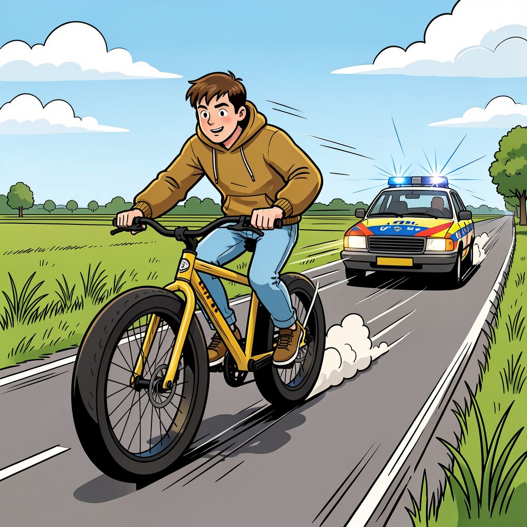 Een minderjarige fietser raast met tachtig kilometer per uur op een opgevoerde fatbike vandoor voor de politie.