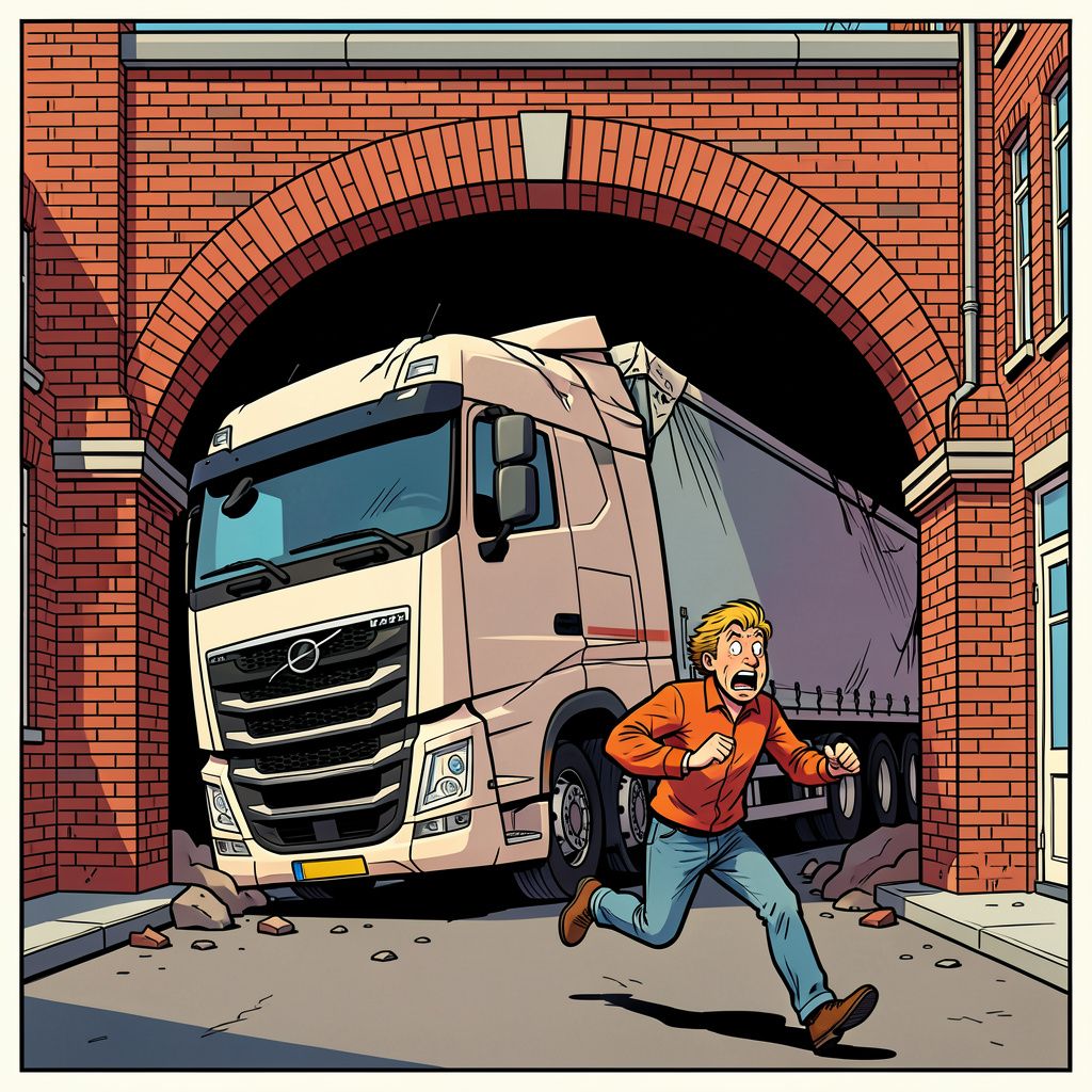 Een vrachtwagen ramt een spoorviaduct in Haarlem en de chauffeur kiest direct het hazenpad.