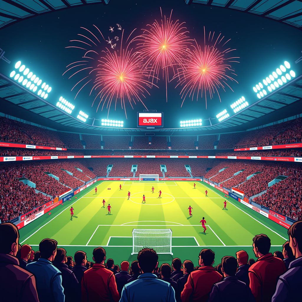 Ajax wint in lege arena terwijl supporters buiten vuurwerk afsteken