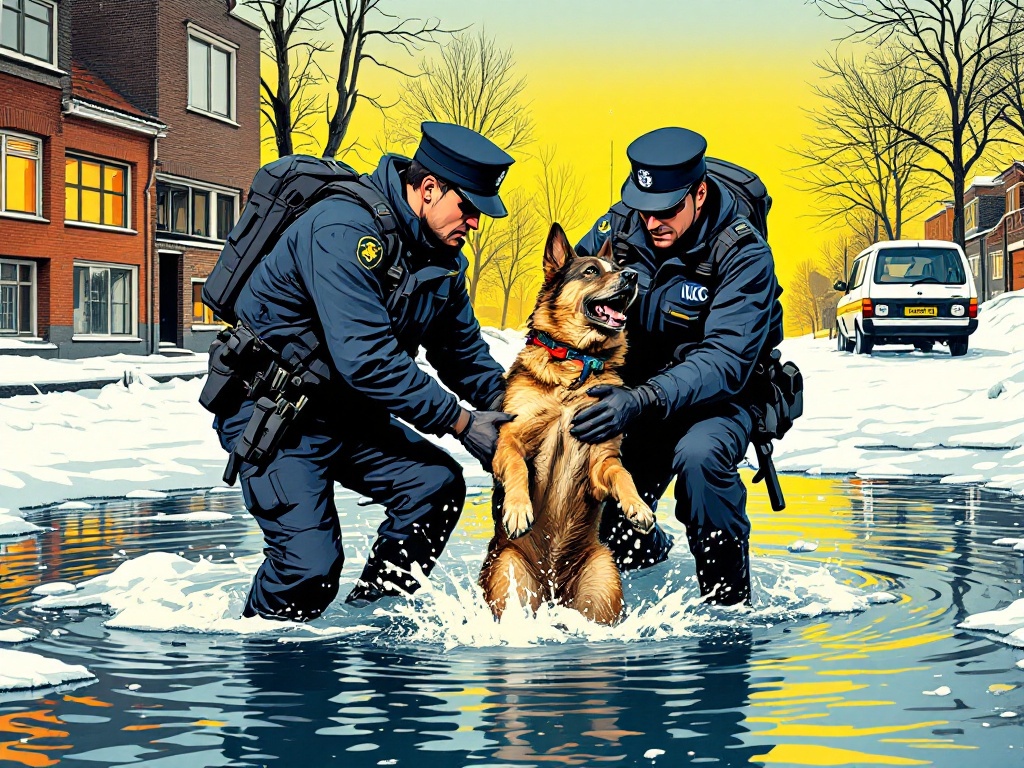 Politie redt hond uit ijskoud Twentekanaal in Enschede