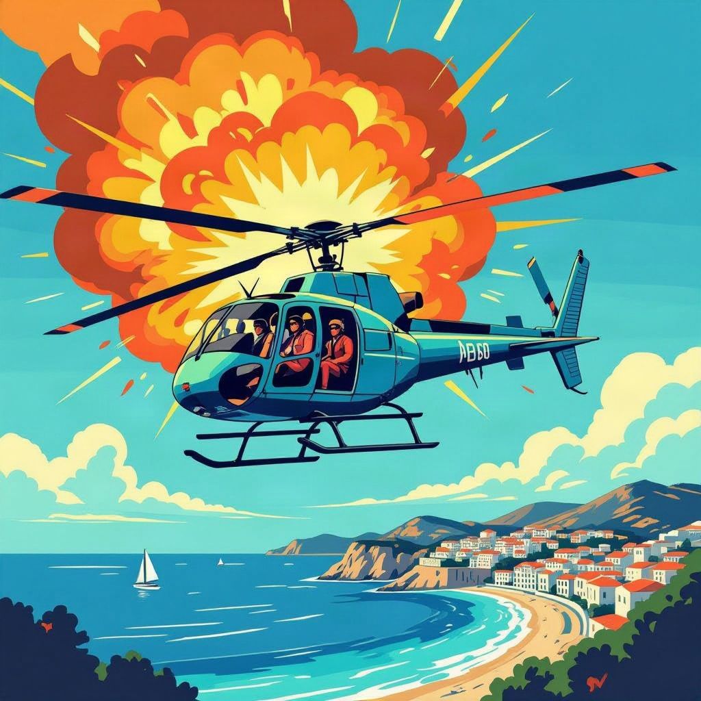 Een helikoptervlucht op huwelijksreis eindigt in een onverklaarbaar drama vlak voor de landingsbaan.