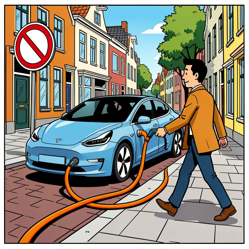 Gouda verbiedt elektrische autobezitters voorlopig om laadkabels over de stoep te leggen.