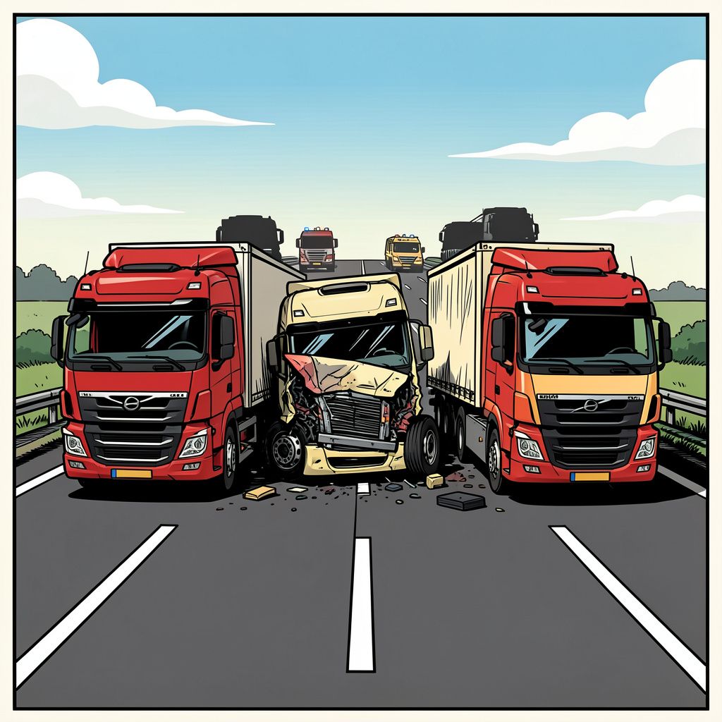 Drie vrachtwagens botsen op de A17 bij Moerdijk met een dodelijk verloop.