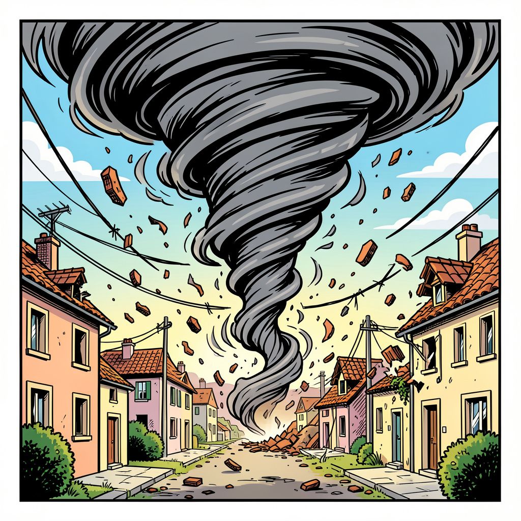 Een zware tornado blaast een compleet Frans dorp van de kaart.