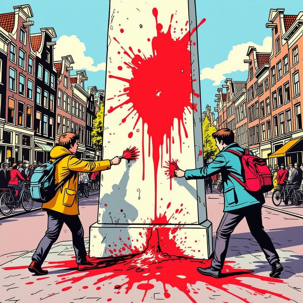 Drie activisten bekladen Nationaal Monument op 4 mei en ontkomen met Action-tas