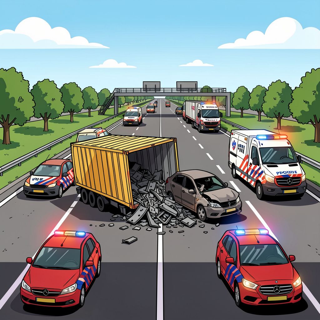 Een gekantelde vrachtwagen met schroot zorgt voor een ravage en een dichte N48.
