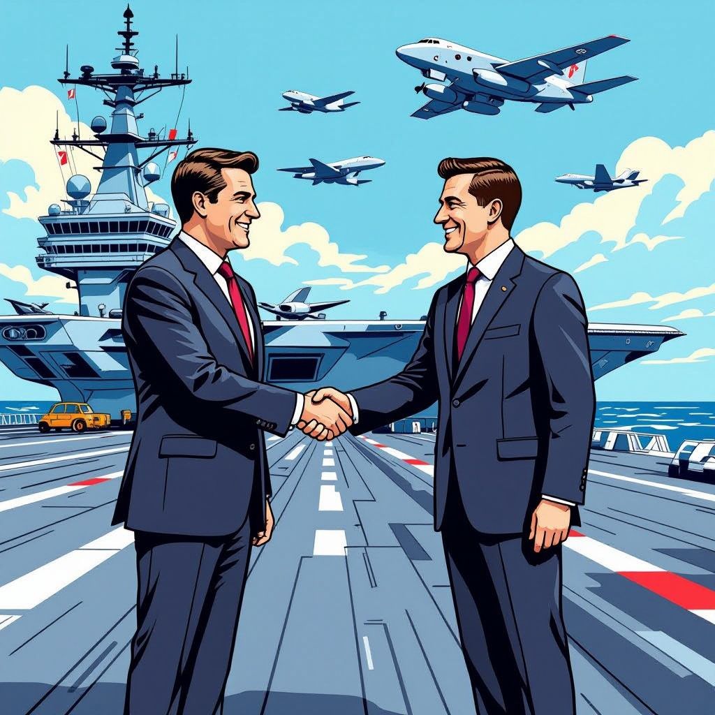 Premier Andy Burnham ontvangt president Zelensky op een Brits vliegdekschip.