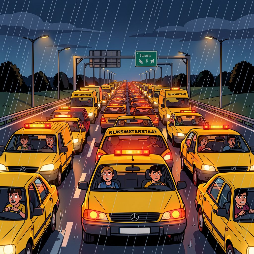 Automobilisten staan vanavond massaal stil door regen en wintertijd.