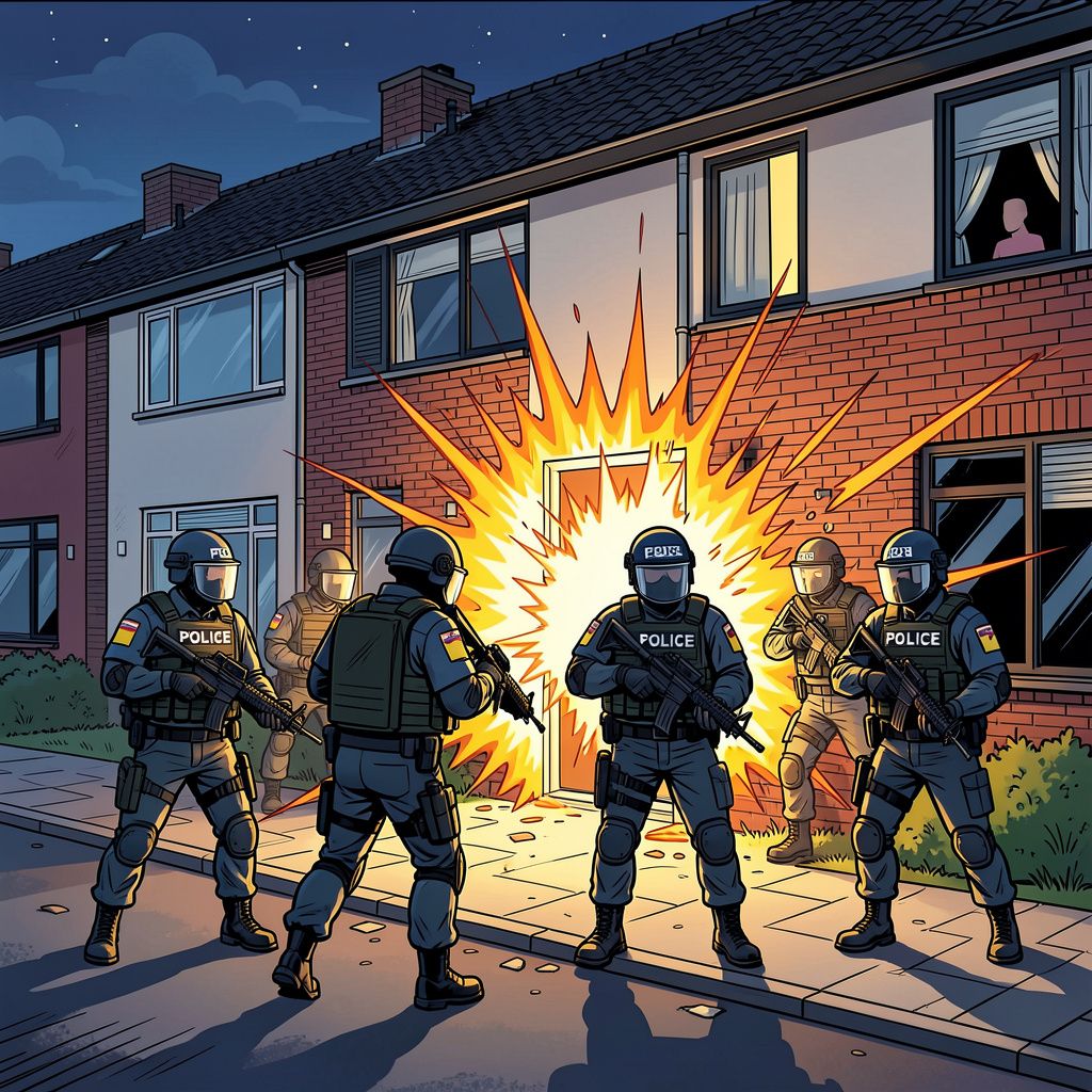 De politie blaast opnieuw een voordeur op bij een bekend terreuradres in Eindhoven.