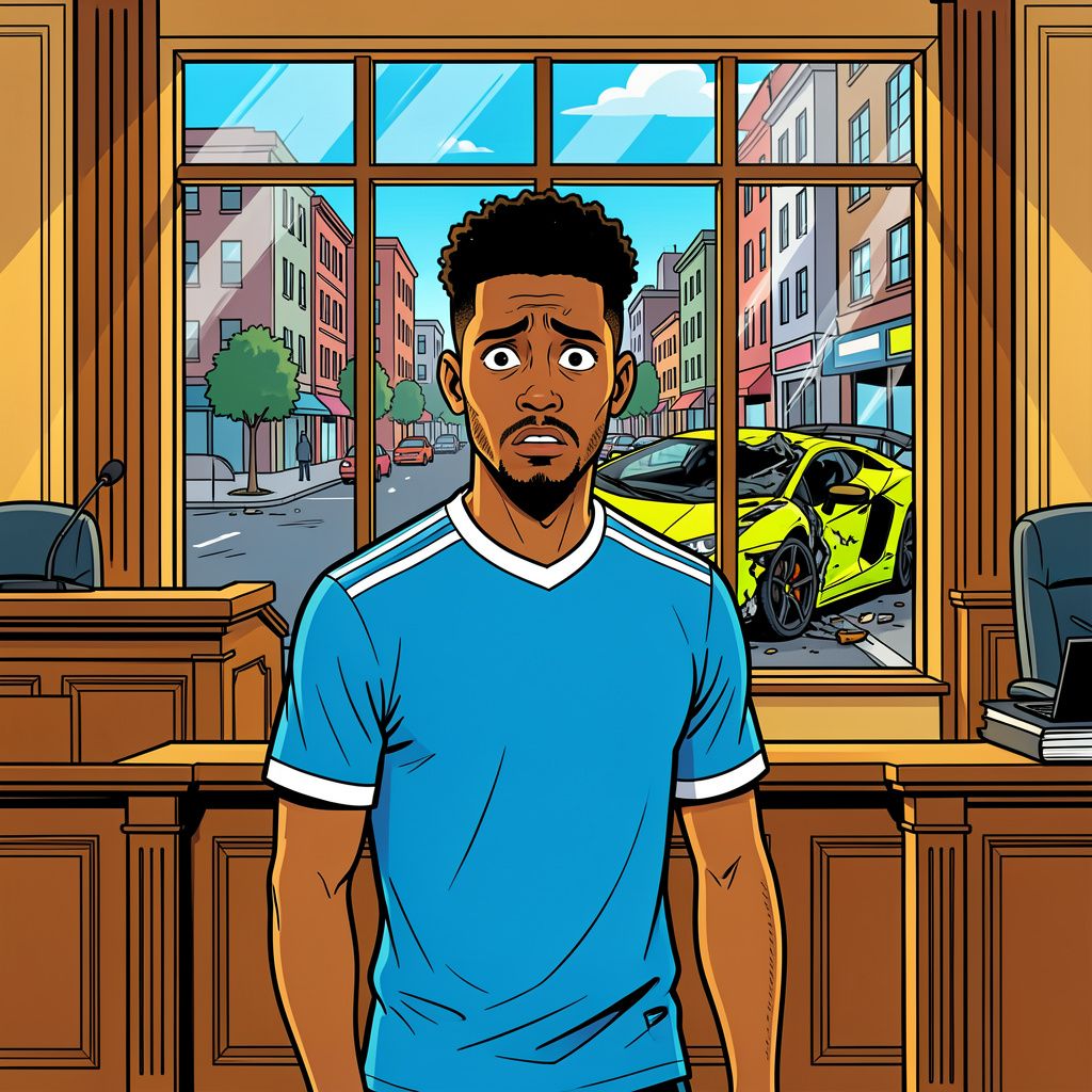 Oud-Feyenoorder Raheem Sterling riskeert twee jaar cel na een wilde crash met zijn dure Lamborghini.