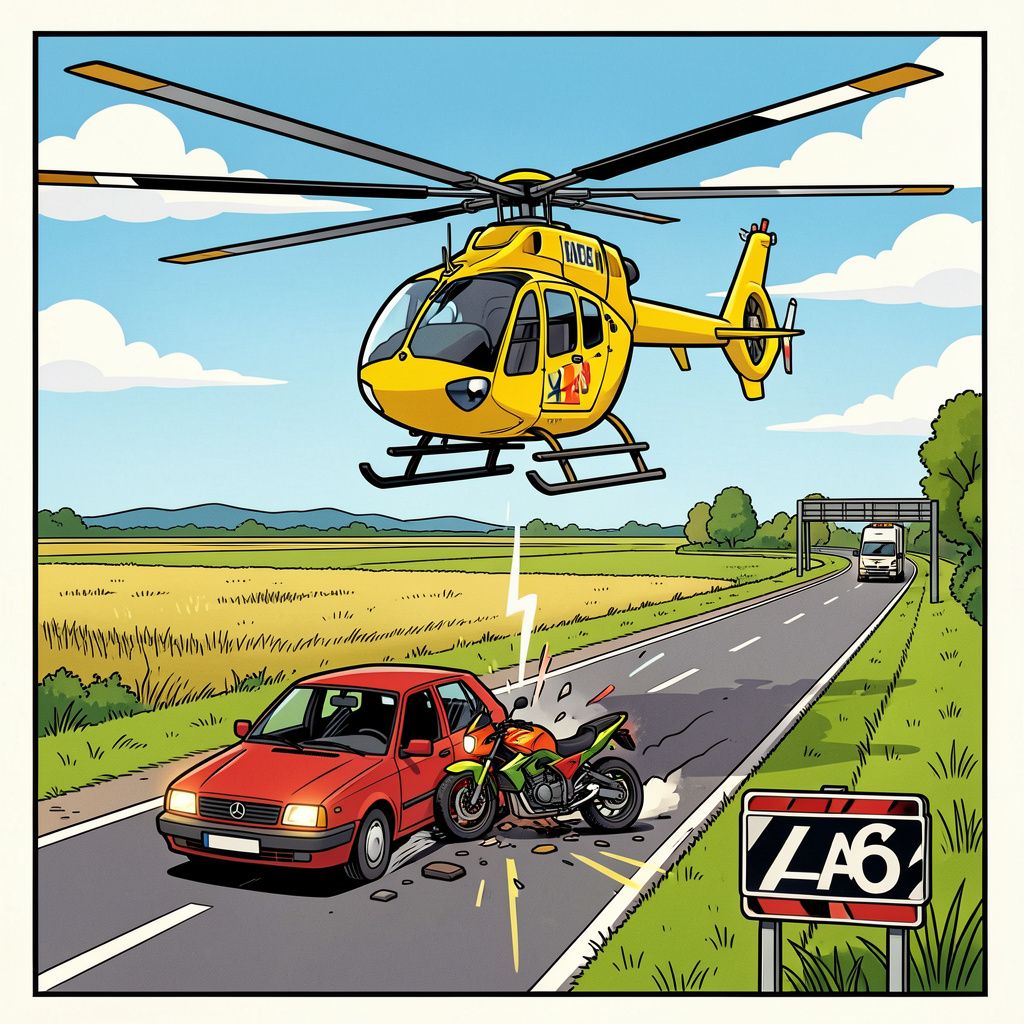 Traumahelikopter landt op A6 na zware botsing tussen auto en motor bij Oostvaardersplassen