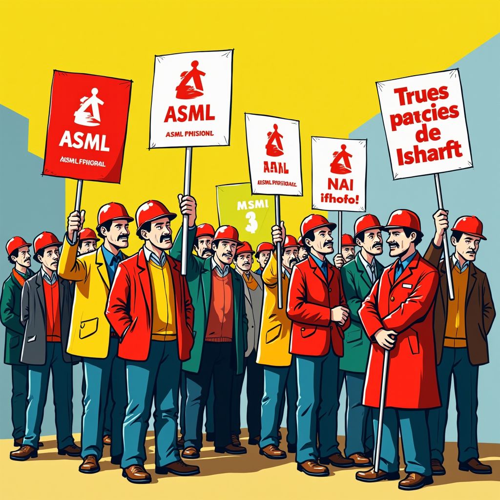 ASML-medewerkers lopen massaal weg van hun bureau om te protesteren tegen 1700 ontslagen