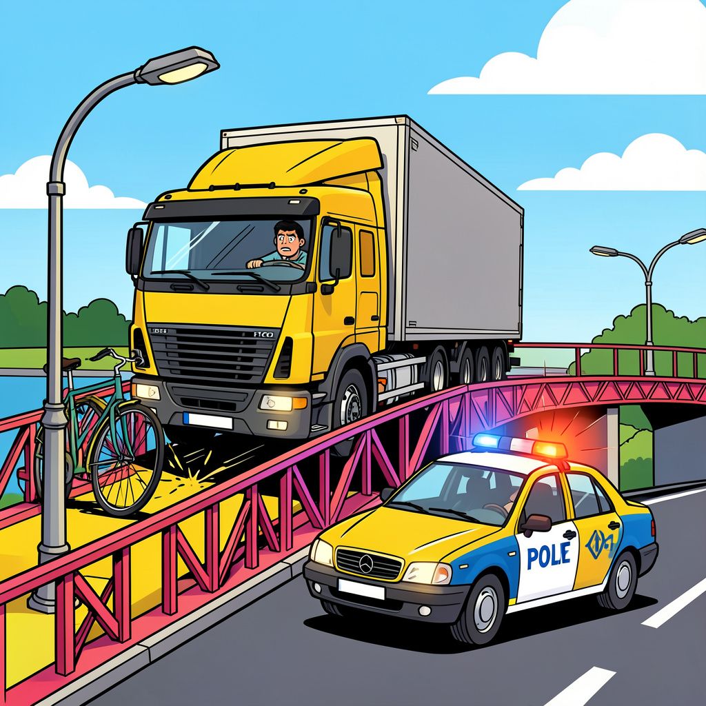 Vrachtwagenchauffeur gebruikt het fietspad van de Merwedebrug na een fout op zijn navigatie.