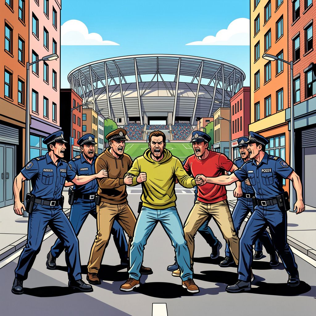 De politie pakt zeven raddraaiers op na een laffe mishandeling van Algerijnse voetbalfans.
