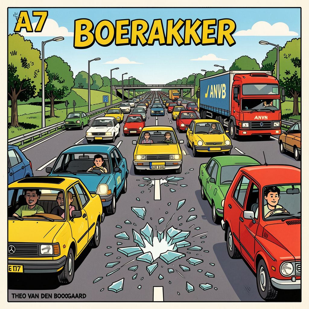 Glasscherven op A7 bij Boerakker zorgen voor kilometerslange file richting Groningen