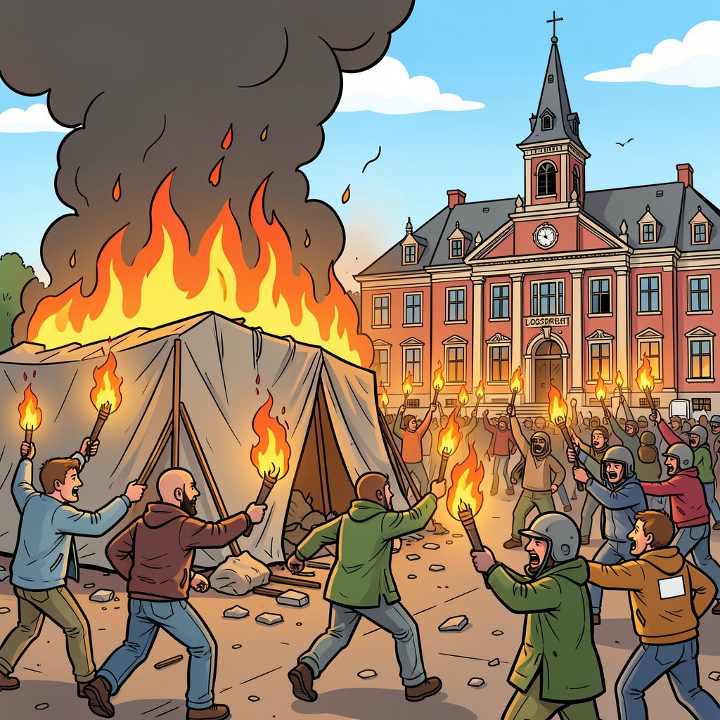 Relschoppers steken noodopvang Loosdrecht in brand terwijl vijftien asielzoekers binnen zijn