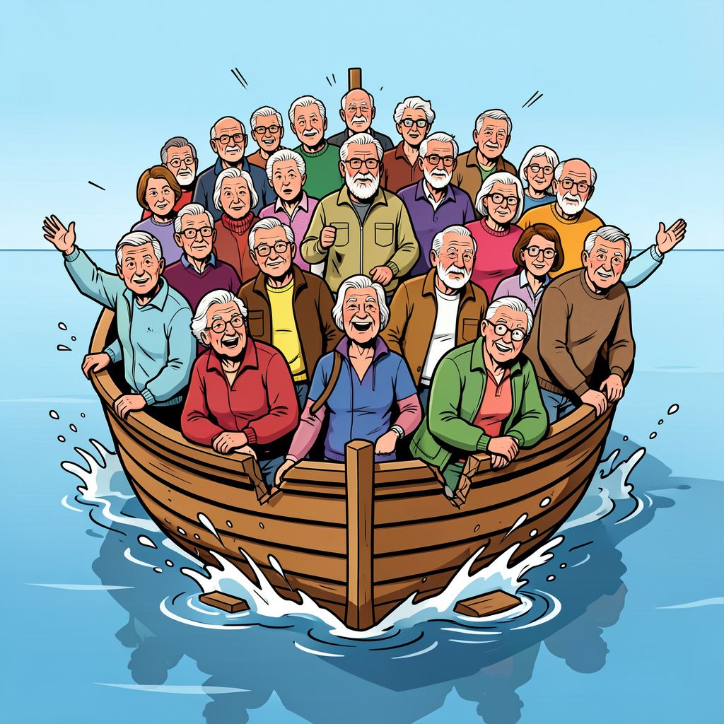 Een roeiboot vol senioren breekt
