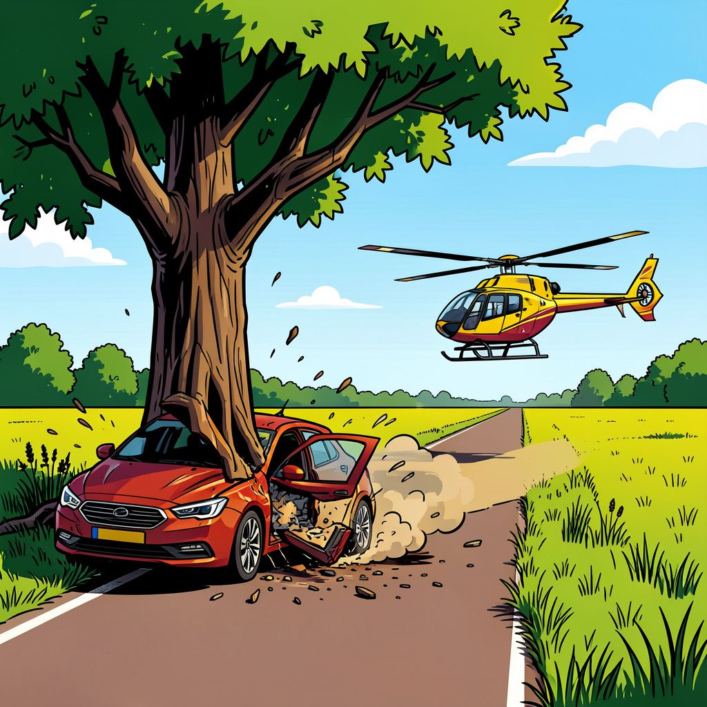 Een jonge automobilist vecht voor zijn leven na een harde klap tegen een boom in Odiliapeel.
