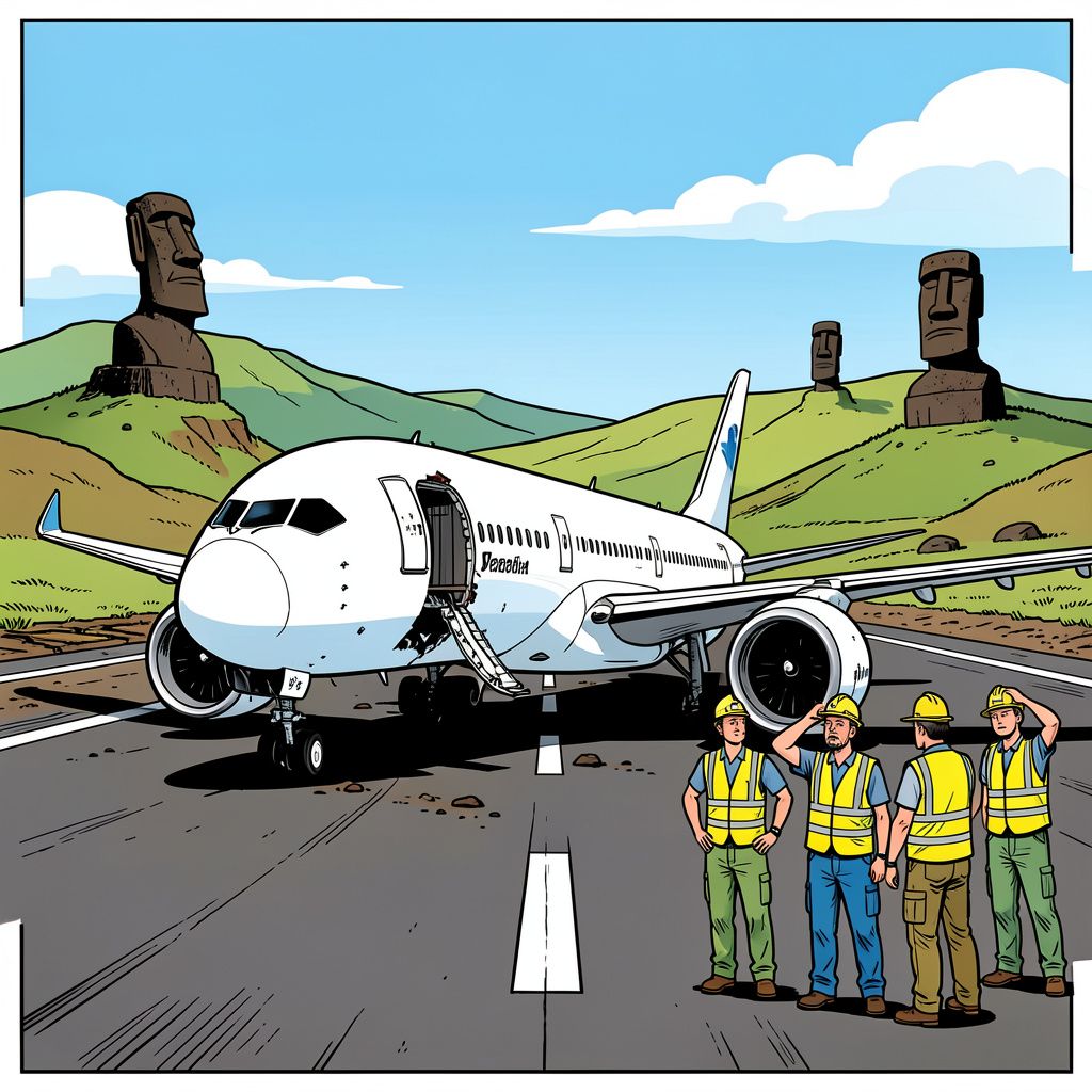 Een Boeing 787 staat gestrand op Paaseiland en niemand weet hoe ze het toestel daar weg krijgen