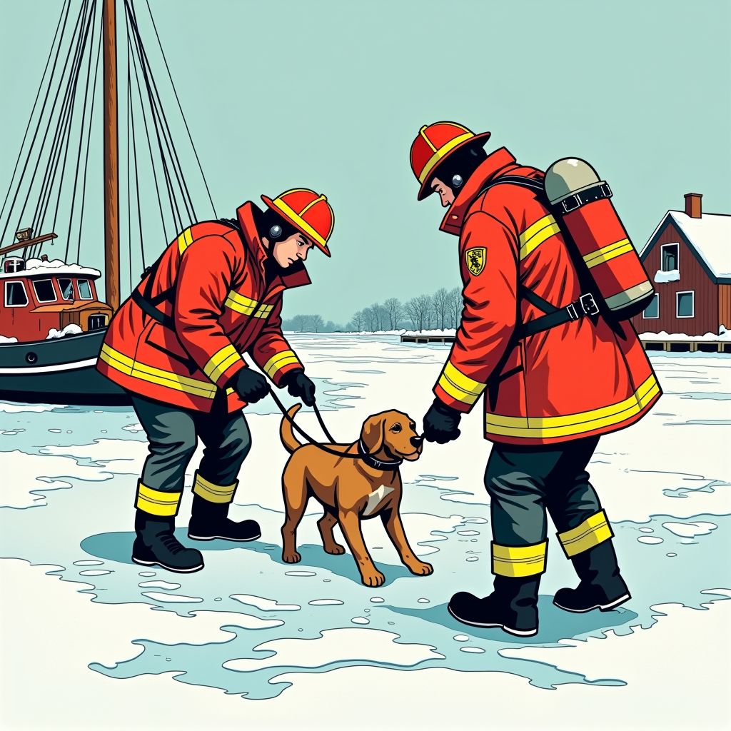 Brandweer warmt bevroren hond op met eigen jas na nachtelijke reddingsactie in Drachten