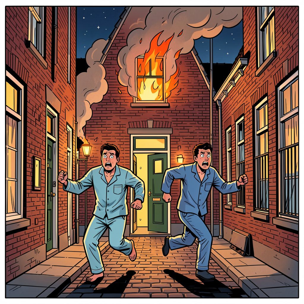 Slapende buren in Leiden ontsnappen aan een felle brand dankzij een luide rookmelder.