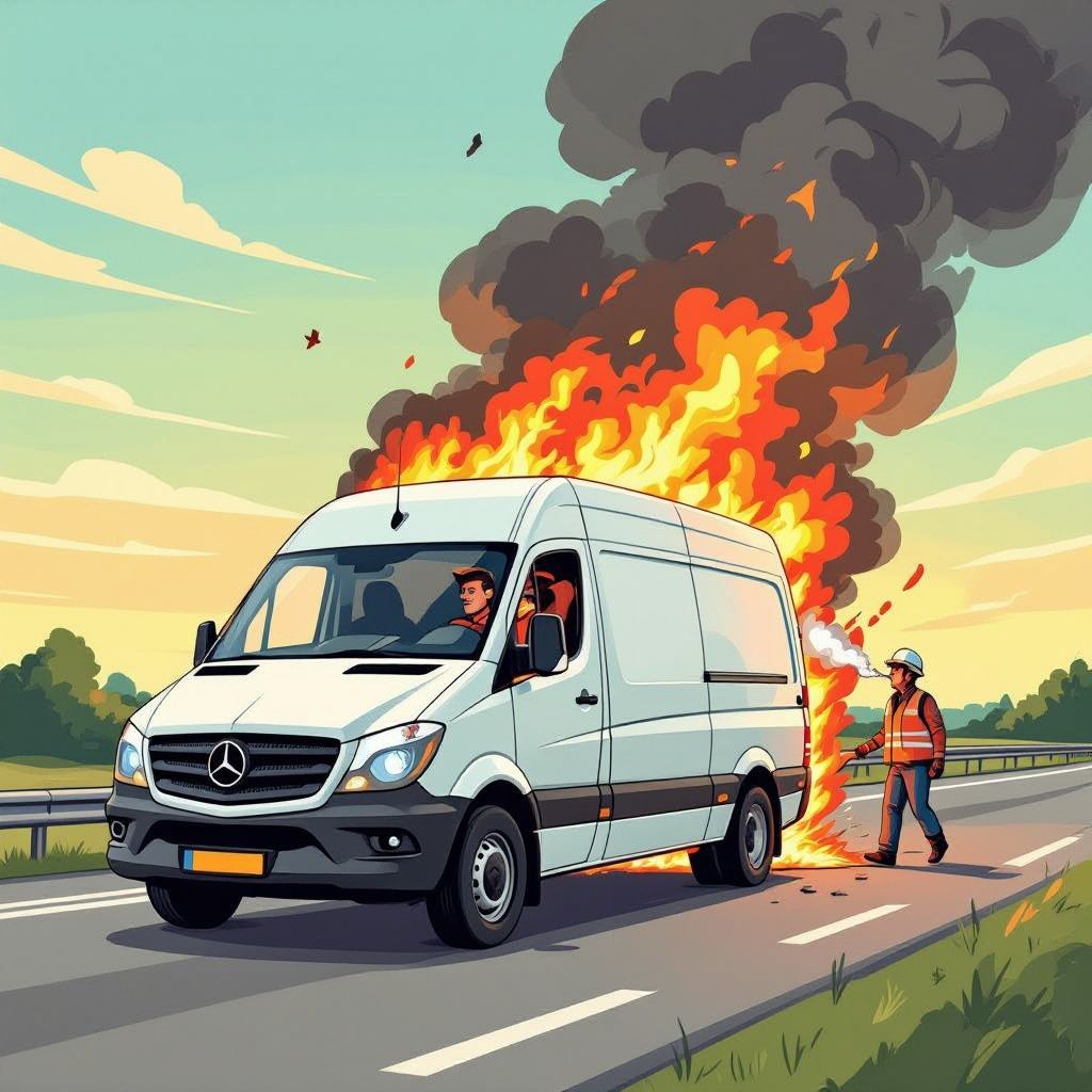 Bestuurder ruikt rubber en zet bakwagen aan de kant, seconden later staat voertuig in lichterlaaie