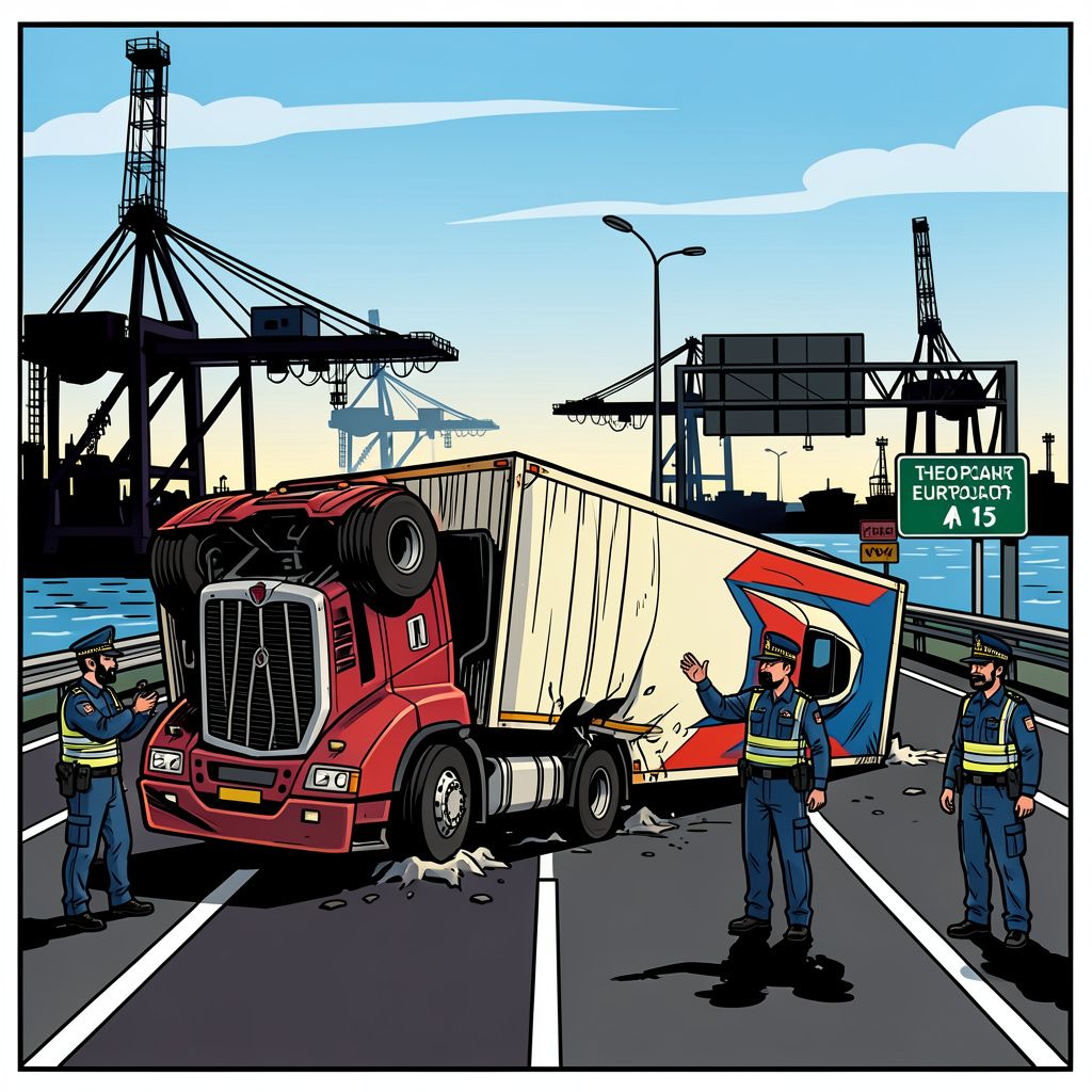 Een flinke truckbotsing legt het verkeer rond de Europoort vandaag urenlang helemaal lam.