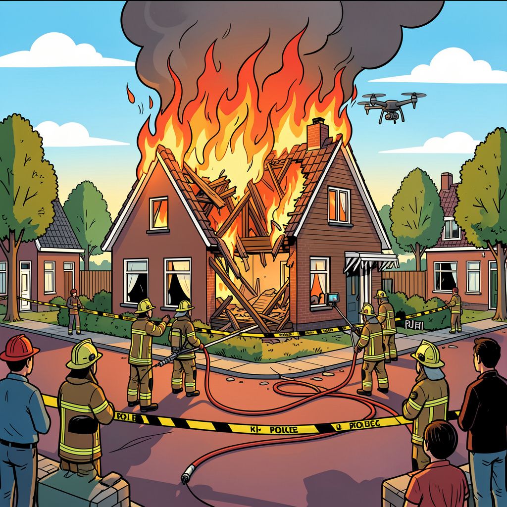 hoe een drone de brandweer hielp toen een huis in rijen in vlammen opging