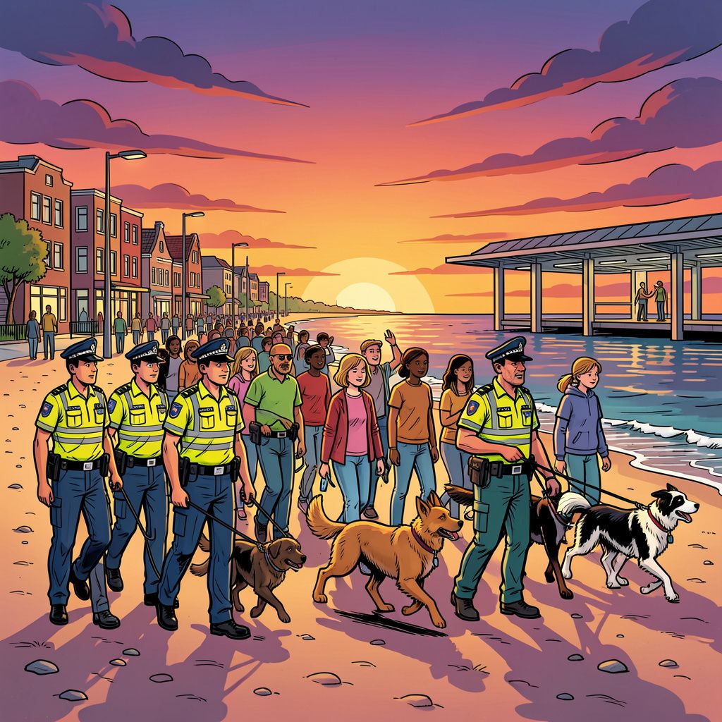 Politie jaagt jongeren van strand Nesselande met wapenstokken en honden het water uit