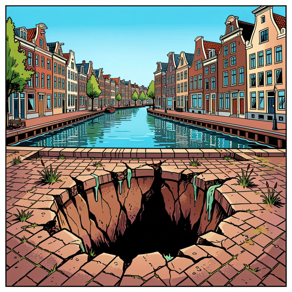 Een lekkende kademuur slaat alweer een metersdiep gat in de Haarlemse kade.