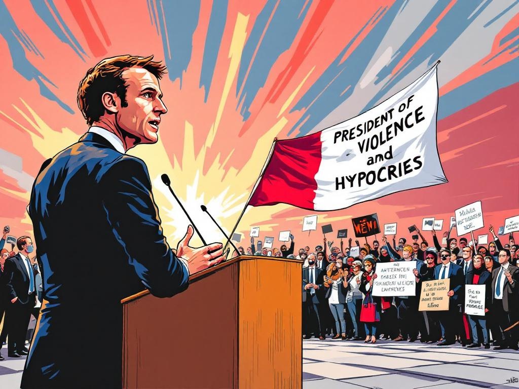 Macron's Haagse speechrel: Activisten ontmaskeren president live op het podium